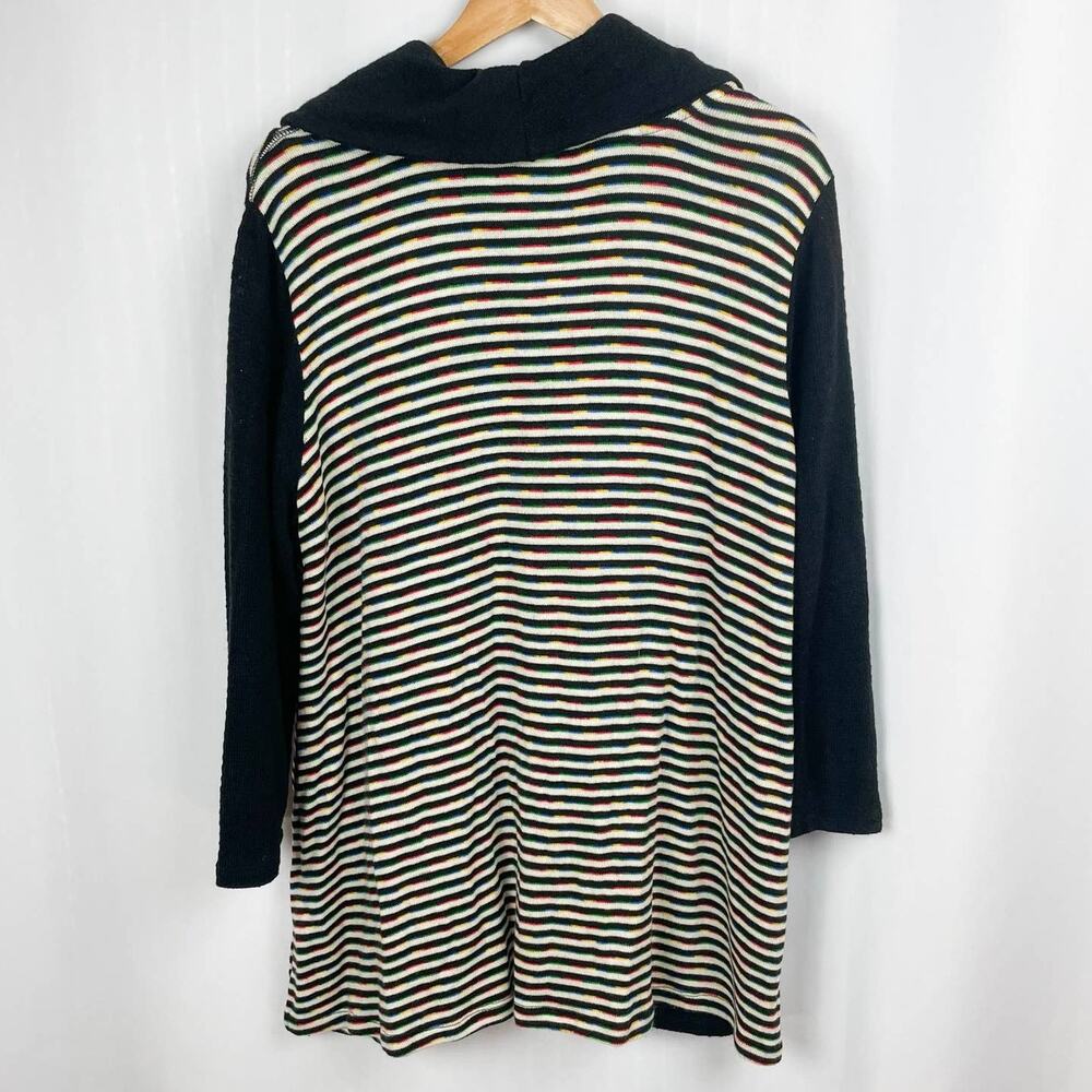 Ali Miles Tunic Sweater Size L Black Rainbow Multi Striped Cowl‎ Neck Pullover - Picture 6 of 11